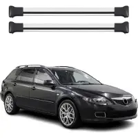 Omtec Dachquerträger für Mazda 6 SW, Baujahre 2002-2008, aus Aluminium, Farbe Grau