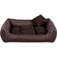 POOM Hundebett EKO – Elegantes Hundesofa aus Ökoleder, pflegeleichte Hundeliege und langlebiges Hundekissen in hoher Qualität (S - 65x55, Braun)