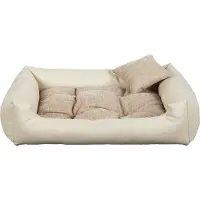 POOM Hundebett EKO – Elegantes Hundesofa aus Ökoleder, pflegeleichte Hundeliege und langlebiges Hundekissen in hoher Qualität (XS - 55x45, Creme)