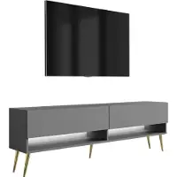 3Xeliving TV-Lowboard 170 cm Anthrazit, goldene schräge Beine, weiße LED, 170 × 32 × 52 cm