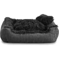 POOM Hundebett Shaggy – Weiches, waschbares Hundekissen für mittelgroße Hunde mit Farb- und Größenwahl (L - 90x75, Schwarz)