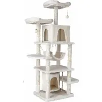 Happyment PEDY Krabbaum für Katzen – 170cm Kletterturm mit 5 Kratzstämmen, 2 Liegeflächen, 3 Höhlen & Hängematte – Für Innenkatzen und Kätzchen – Beige