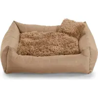 POOM Hundebett FN – Weiches Plüschkissen mit Polyurethanschaum-Füllung, schmutzabweisend und gemütlich, inkl. kleinem Kissen (XL - 100x75, Braun)