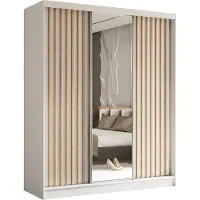 AX Living Cabinio Schwebetüren Kleiderschrank Weiß Eiche Artisan 180