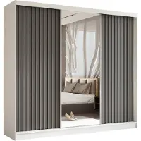 AX Living Cabinio Kleiderschrank Weiß mit Spiegel 240 cm Breite, Grau