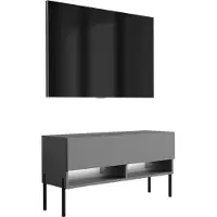 3Xeliving TV-Lowboard 100 cm Anthrazit, gerade schwarze Beine, weiße LED, 100 × 32 × 52 cm