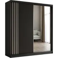 MargaretHadas24 200 cm Kleiderschrank Neli mit Lamellen und Spiegel inklusive 2 Schiebetüren Schwebetürenschrank (Farbe: schwarz, schwarz, Lamelle weiß)
