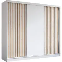 MargaretHadas24 240 cm Kleiderschrank Erika mit Lamellen ohne Spiegel inklusive 3 Schiebetüren Schwebetürenschrank (Farbe: weiß, weiß, Lamelle Artisan)