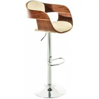 In And OutdoorMatch Designer Barhocker Sierra - Cremefarbenes Kunstleder in Kombination mit brauner Holzsitzfläche - höhenverstellbar - Sitzhöhe 63 bis 77 cm - Deluxe