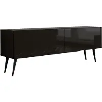 3Xeliving TV-Schrank : Mattschwarz/ Glanz Schwarz, Schwarze Beine, 140 x 52 x 32 cm