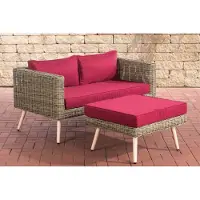 In And OutdoorMatch Sofa mit Hocker Candice - 40 cm - Rot/Braun - 2-Sitzer-Sofa - Korbgeflecht - Rattan - Für draußen - Loungesofa - Gartensofa