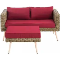 In And OutdoorMatch Sofa mit Hocker Ola - 45 cm - Rot/Braun - 2-Sitzer-Sofa - Korbgeflecht - Rattan - Für draußen - Loungesofa - Gartensofa