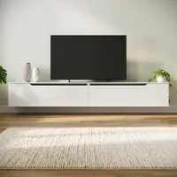 Sonni TV-Schrank weiß Hochglanz 200 x 35 x 30cm Ausgestattet mit RGB-Lichtleiste und Aufbewahrungsschrank Wandmontage möglich