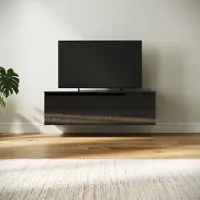 Sonni TV-Schrank Schwarz Hochglanz 100 x 35 x 30cm Ausgestattet mit RGB-Lichtleiste und Aufbewahrungsschrank Wandmontage möglich