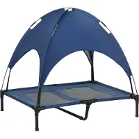 Moonbite Klappbares Hundebett mit Dach 92 x 76 x 90 cm, erhöhte Liege gegen Insekten, Oxford und Netz, pulverbeschichteter Rahmen, Stahl, Dunkelblau