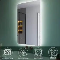 Sonni Badspiegel mit LED-Beleuchtung & Touch-Schalter energiesparend beschlagfrei IP44 Wand-Spiegel 100 x 60cm