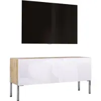 3Xeliving TV-Schrank in Wotan-Eiche / Weiß Hochglanz mit Beinen in Chrom, 100 x 52 x 32 cm