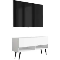 3Xeliving TV-Lowboard 100 cm Mattweiß, schwarze schräge Beine, 100 × 32 × 52 cm