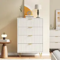 CDGlobal Kommode mit 4 Schubladen aus Stoff, Kommodenschrank Sideboard Schubladenschrank, für Schlafzimmer Wohnzimmer Flur, aus Metallrahmen Holzwerkstoff