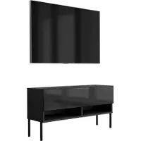 3Xeliving TV-Lowboard 100 cm Mattschwarz / Hochglanzschwarz, gerade schwarze Beine
