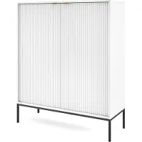3Xeliving Kommode: 2 Türen, Weiß, Schwarz, 104 x 125 x 39 cm, goldene Griffe