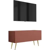 3Xeliving TV-Schrank : Ziegelrot, 100 x 52 x 32 cm, Goldene Beine