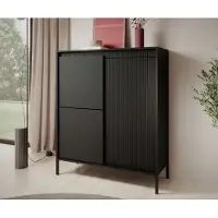 AX Living Trentinis 3T Schwarze Highboard modern 103,5 cm, geriffeltes