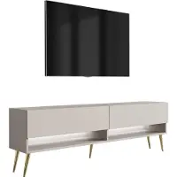 3Xeliving TV-Lowboard 170 cm Kaschmir, goldene schräge Beine, weiße LED, 170 × 32 × 52 cm