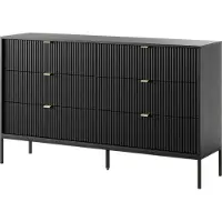 3Xeliving Kommode: 6 Schubladen, Schwarz, Schwarze Beine, 154 x 39 x 83 cm
