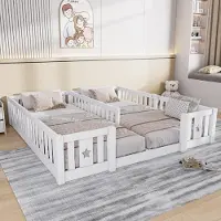 Moonbite Doppel-Kinderbett mit Gitter, Massivholz, Sternenmuster, Weiß, 2x90x200cm
