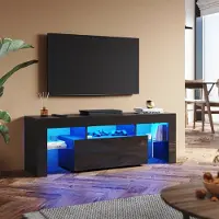 Sonni TV-Schrank Schwarz Hochglanz 130 x 35 x 45cm Ausgestattet mit RGB-Lichtleiste und Aufbewahrungsschrank