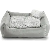 POOM Hundebett FN – Weiches Plüschkissen mit Polyurethanschaum-Füllung, schmutzabweisend und gemütlich, inkl. kleinem Kissen (M - 80x65, Hellgrau)