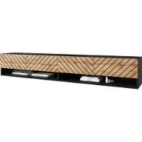 Minio , TV-Schrank, TV-Lowboard "ANNE" 180 cm, stehend, hängend, Front MDF Platte mit Herringbone Muster, Schwarze / Wotan Farbe