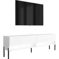 3Xeliving TV-Lowboard 170 cm Mattweiß, gerade schwarze Beine, weiße LED, 170 × 32 × 52 cm