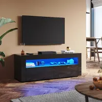 Sonni Lowboard TV-Schränke Schwarz Hochglanz mit LED Beleuchtung, 12-LED-Farben, mit 2 Klapptür, Griffloses Design 180 x 40 x 45cm