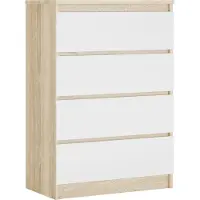 3Xeliving Kommode mit 4 Schubladen, Farbe: Sonoma-Eiche / Mattweiß, 70 x 101 x 39 cm