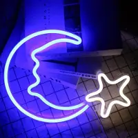Rosikey LED Neonlicht Schild Moon/Star - 38x28cm Mond/Sterne Wanddeko - USB Neon Art Nachtlichter für Schlafzimmer Zimmer Wand Deko, Kinder Geburtstag