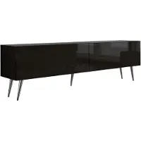 3Xeliving TV-Schrank : Mattschwarz / Glänzend Schwarz, Chrombeine, 170 x 52 x 32 cm