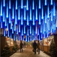 Rosikey 2.4M Lichterkette Weihnachten Blau 8 Röhren LED Meteorschauer Lichterkette Regen Lichter für Weihnachtsbaum Party Hochzeit Garten Fenster Deko