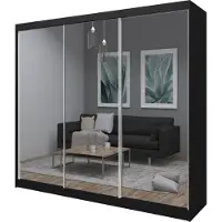MargaretHadas24 240 cm Kleiderschrank Darix mit Spiegel inklusive 3 Schiebetüren Schwebetürenschrank (Farbe: schwarz)