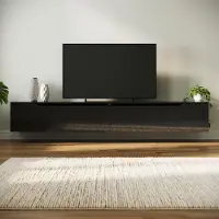 Sonni TV-Schrank Schwarz Hochglanz 200 x 35 x 30cm Ausgestattet mit RGB-Lichtleiste und Aufbewahrungsschrank Wandmontage möglich