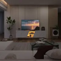 UnboxG TV-Lowboard 220 cm mit Marmoroptik, Fernsehunterschrank mit LED-Beleuchtung, Stauraum & offenen Fächern, modernes Design, 220 × 34,5 × 67,7 cm