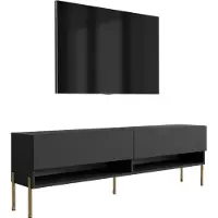 3Xeliving TV-Lowboard 170 cm Mattschwarz, gerade goldene Beine, 170 × 32 × 52 cm