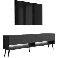3Xeliving TV-Lowboard 170 cm Mattschwarz, schwarze schräge Beine, weiße LED