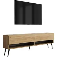 3Xeliving TV-Lowboard 170 cm Eiche Craft, schwarze schräge Beine, 170 × 32 × 52 cm