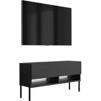 3Xeliving TV-Lowboard 100 cm Mattschwarz, gerade schwarze Beine, weiße LED