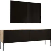 3Xeliving TV-Schrank in Wotan-Eiche / Mattschwarz mit Beinen in Chrom, 140 x 52 x 32 cm