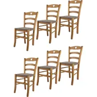 STOCK LINE t m c s Tommychairs - 6er Set Stühle CUORE für Küche und Esszimmer, Robuste Struktur aus lackiertem Buchenholz im Farbton Eichenholz und gepolsterte Sitzfläche mit Stoff in der Farbe Rehbraun bezogen