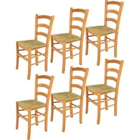 STOCK LINE t m c s Tommychairs - 6er Set Stühle VENICE für Küche und Esszimmer, robuste Struktur aus lackiertem Buchenholz im Farbton Honig und Sitzfläche aus Stroh