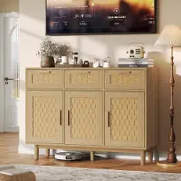 UnboxG Massivholz Sideboard Eiche 107,9x40x80 cm – Kommode mit 3 Schubladen & 3 Türen, Schrank Schlafzimmer Wohnzimmer Möbel, stabil und modern